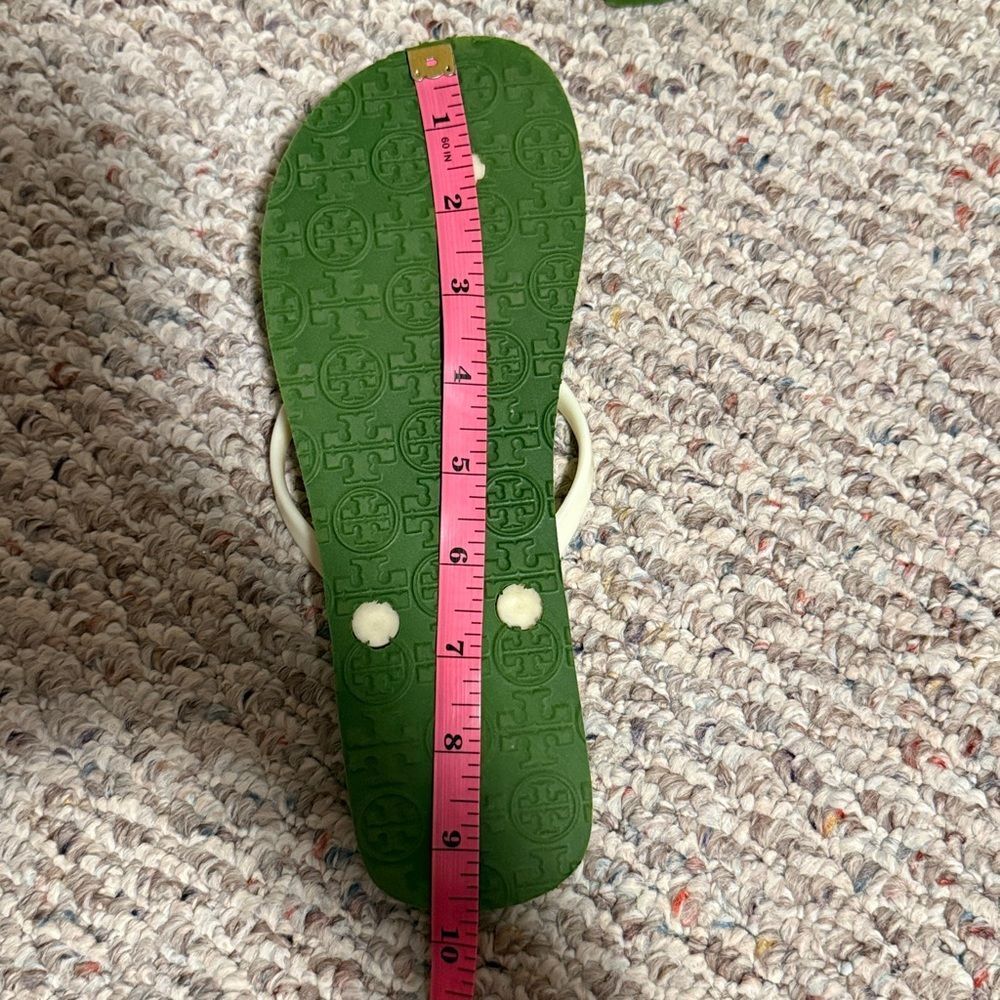 Tory Burch Flip Flop Slip Strap Green Plaid Checkered Sandals- Size 8 - Picture 8 of 8